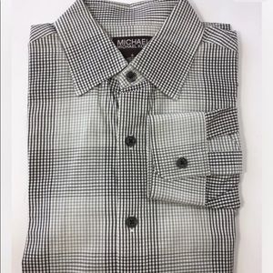 Michael Kors Men Long Sleeve Dress Shirt Grey Plaid Check Small Cotton